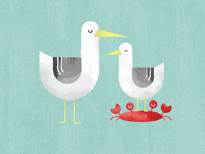 Gullible birds blue crab illustration prints seagull