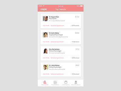 Cope, a mental health platform doctors ios mental health mobile ui