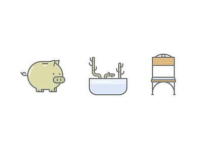 House Decor bank chair decor furniture house icons piggy planter succulent