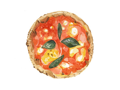 Margherita - Day #004 food illustration margerita pizza watercolor