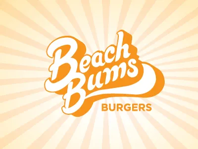 Beach Bums Burgers 70s branding burger design joint logo