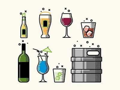 Drink Icons beer cocktail drink icon keg party vector whiskey