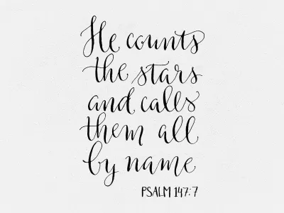 Psalm 147:7 bible black calligraphy freehand god handwritten ink lettering poster psalm stars writing