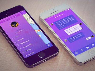 Travelling app app chat ios purple sidebar sketch travel ui ux