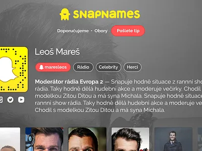 Snapnames - a snapchat directory leos mares network snapchat social ui ux web webdesign website yellow