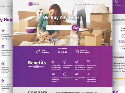 Oi homepage design estate agents grid icons landing page layout marketing purple responsive web web design website