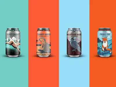 Packaging design beer beer can can fox graphic hippo illustration rabbit raven