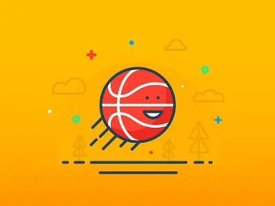 Mr.Ota App icon 5 ball basketball character clean clouds. tree dots icon illustration minimal outline smile