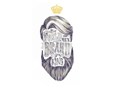 Beard is King beard crown hipster illustration men quote type typography