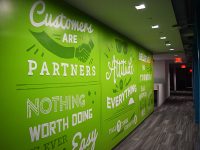 Word Wall Mural green hand painted inspiration lettering mural office type