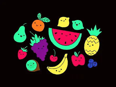 Cute Fruit banana cherry cute fruit illustration kiwi lemon orange pineapple strawberry texture watermelon