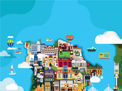 Going Places Magazine Cover heritage illustration island malaysia map penang