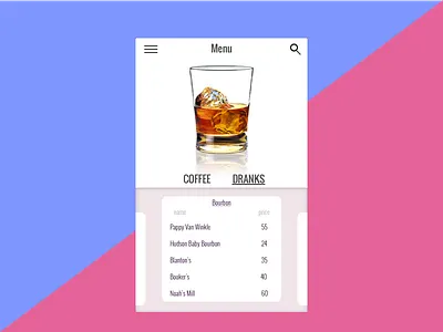 DailyUI Challenge #043 - Drink Menu 43 bourbon dailyui dailyui043 drinks menu