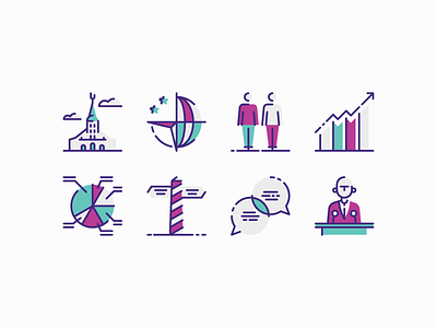 Icons - National Statistics arrow church flat graph icon set line man pillar speaker talk vector world