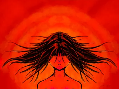 The Heat anger concept girl hair illustration ipad ipencil pro red sketch