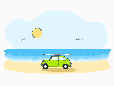 Zastava 750 SE (Surfing Edition) beach calm design fiat 500 icon illustration line art material sea surfing