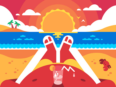 Summertime beach flat hot illustration man relaxing sea summer summertime tourist vacation vector