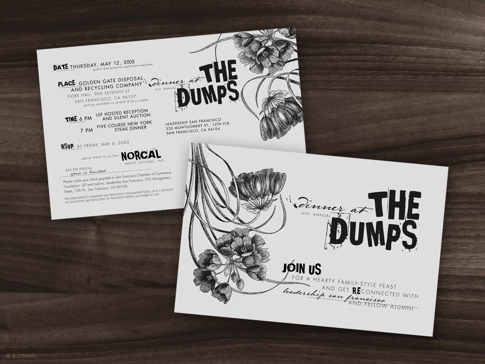 Dinner At The Dumps design direct mail print type