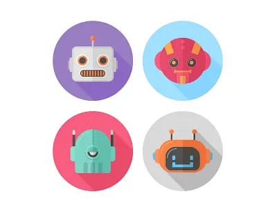 Flat robots icons android cartoon cyborg design draw flat icons illustration illustrator interface robot vector