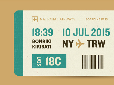 Kiribati Ticket airplane airways boarding pass flight island kiribati ticket travel typography