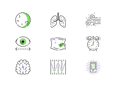 AARP Sleep brain editorial eye icons illustration moon pillow sleep