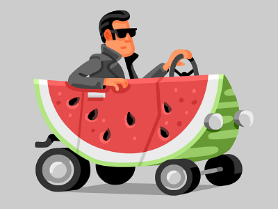 Greaser in a Watermelon Car illustration vector vehicle
