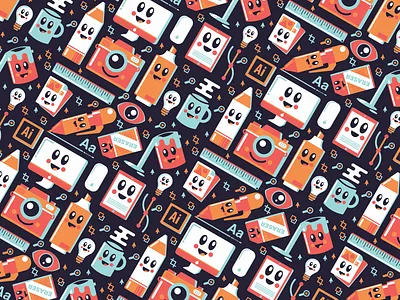 Tools Pattern camera coffee cute designer desk illustrator mac pattern pencil print tools workspace