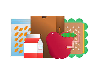 Lunch bag apple goldfish illustration kids lunchbag milk sandwhich