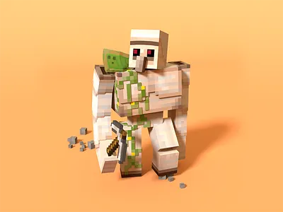 Iron Golem And Slime 3d blender golem gradient iron low poly minecraft model pickaxe render scene slime