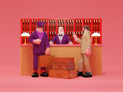 I'd like to check in, please 3d art arttoy budapest graphic hotel illustration thegrandbudapesthotel