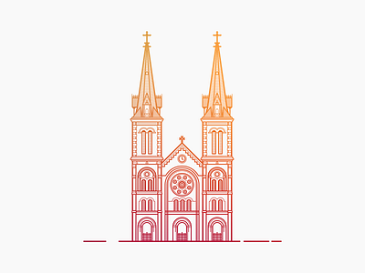 Saigon Notre-Dame Basilica basilica cathedral church french gradient illustration saigon tower vector