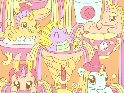 Lazy summer day bunny character characterdesign cup duck illustration illustrator sun unicorn vector witch