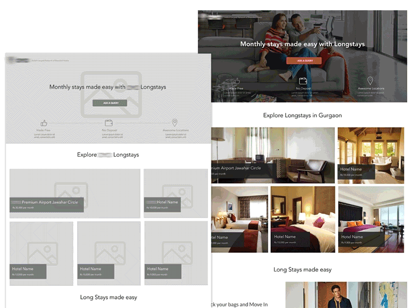 Landing page design hotel landing page longstay wireframe