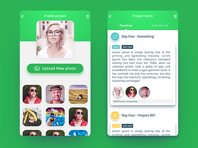 Change profile photo and project page. Hatchtank Mobile App. app list mobile photo profile project timeline ui upload ux