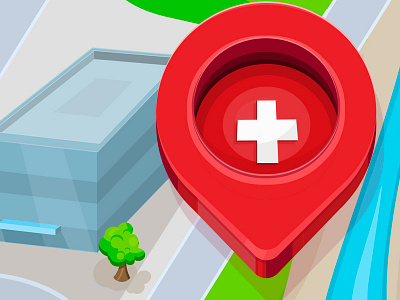 Pin building cross flat icon map pin red road swiss