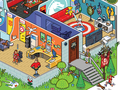 Geek Fitness illustration isometric pixel art