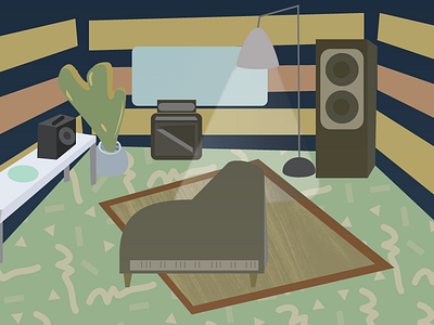 Studio amplifiers amps color light memphis music piano plant window