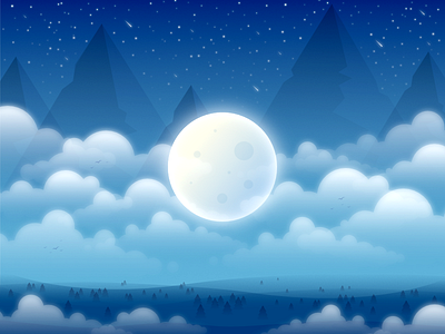 Testing Affinity Designer Beta for Windows affinity background clouds fog forest illustration landscape moon mountains mystery night sky