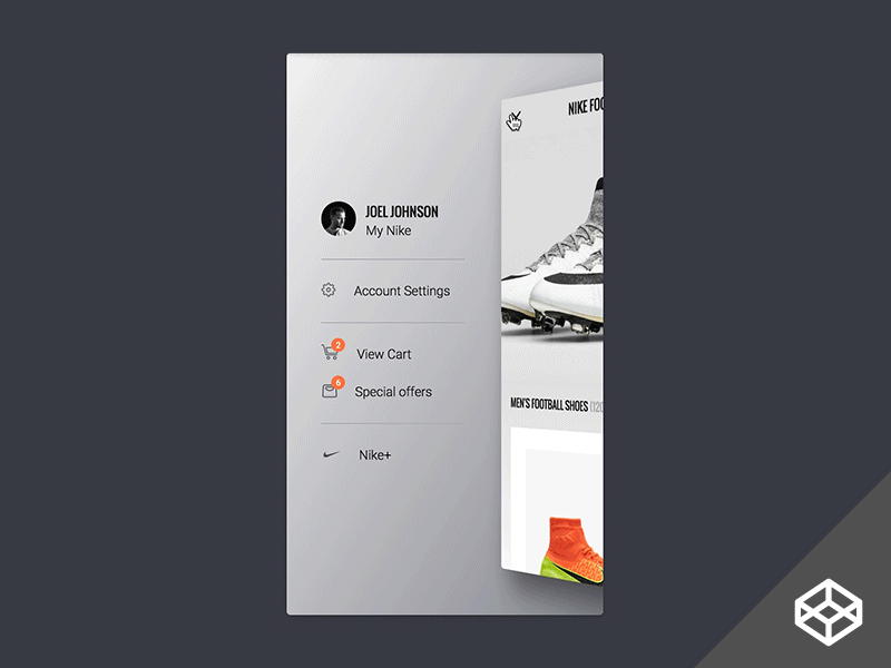 My Nike boots codepen e commerce football menu mobile nike off canvas settings ui