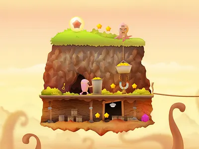 Gold Mining Game Illustration game game design gold illustration land mine mining monster motion octopus star
