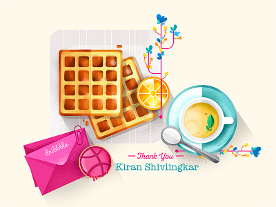 Morning Dribbble! breakfast firstshot green tea illustration invite morning thank you thankyou