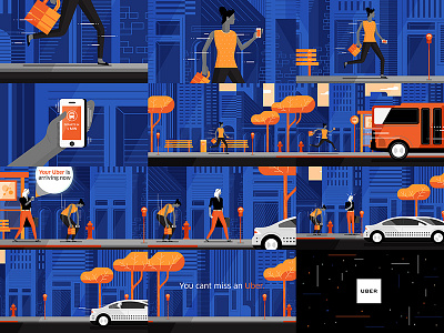 Uber Digital Rider 'Late' Illustration frames 2d character city flat illustration uber vector