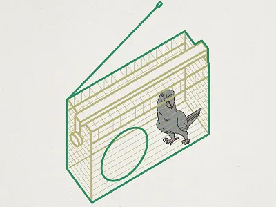 Radio Parrot. Dedicated to BBC Radio 1 cage illustration minimalism modern parrot radio
