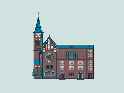 Zwingli Kirche in Berlin Friedrichshain building church drawing house old red vector