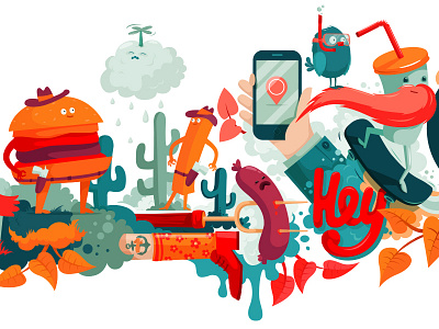 Mural01 burger character design fries phone sausage sizzle wall mural wall stickers