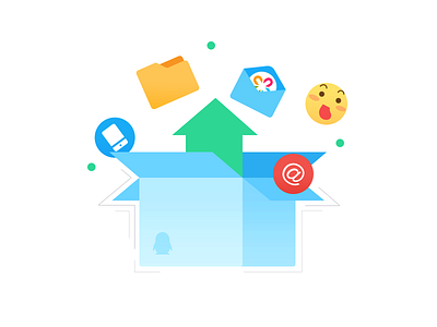 Illustration blue box document file funny illustration message phone qq surprise tencent update