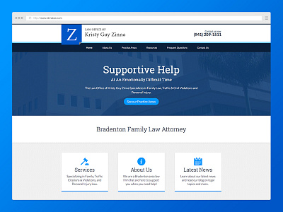 Zinna Law blue clean minimal ux design while wordpress