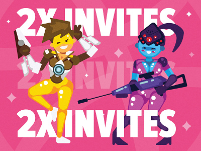 Overwatch Chicks bring you 2 Dribbble invites fanart flat illustration invite invites overwatch tracer widowmaker