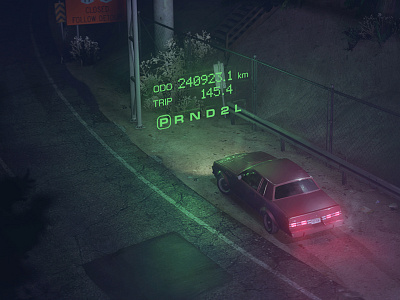 The Distance 80s asphalt buick car cgi dashboard glow reflection retro vehicle