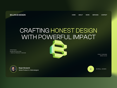 Designer Portfolio Website 3d bojan design designer desktop figma framer gradient green hero portfolio spline website